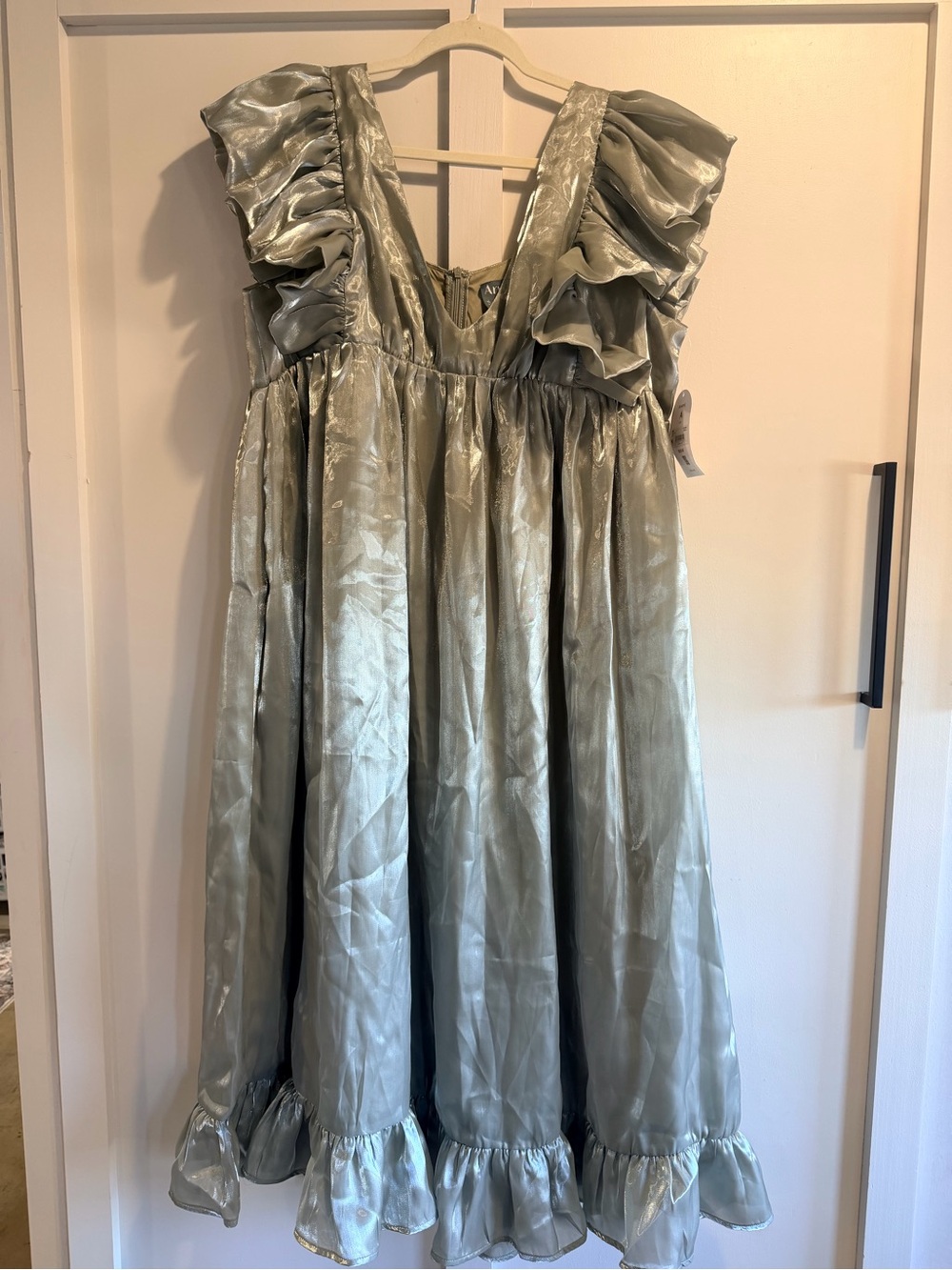 Women’s Metallic Sage Ruffle Party Dress